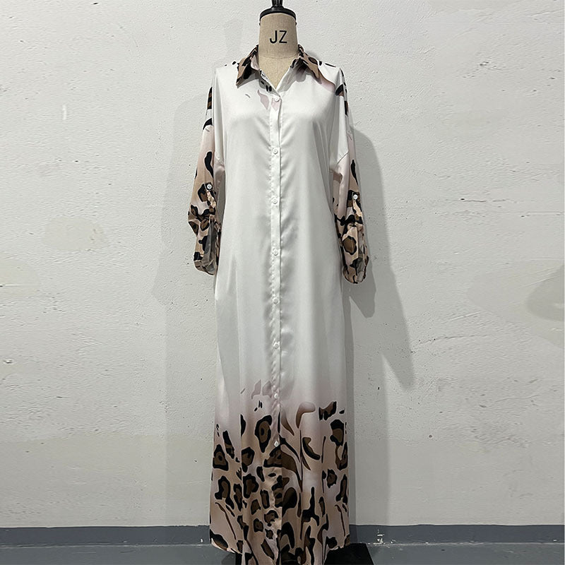 Printed Long Sleeve High Waist Temperament Vintage Robe Dress