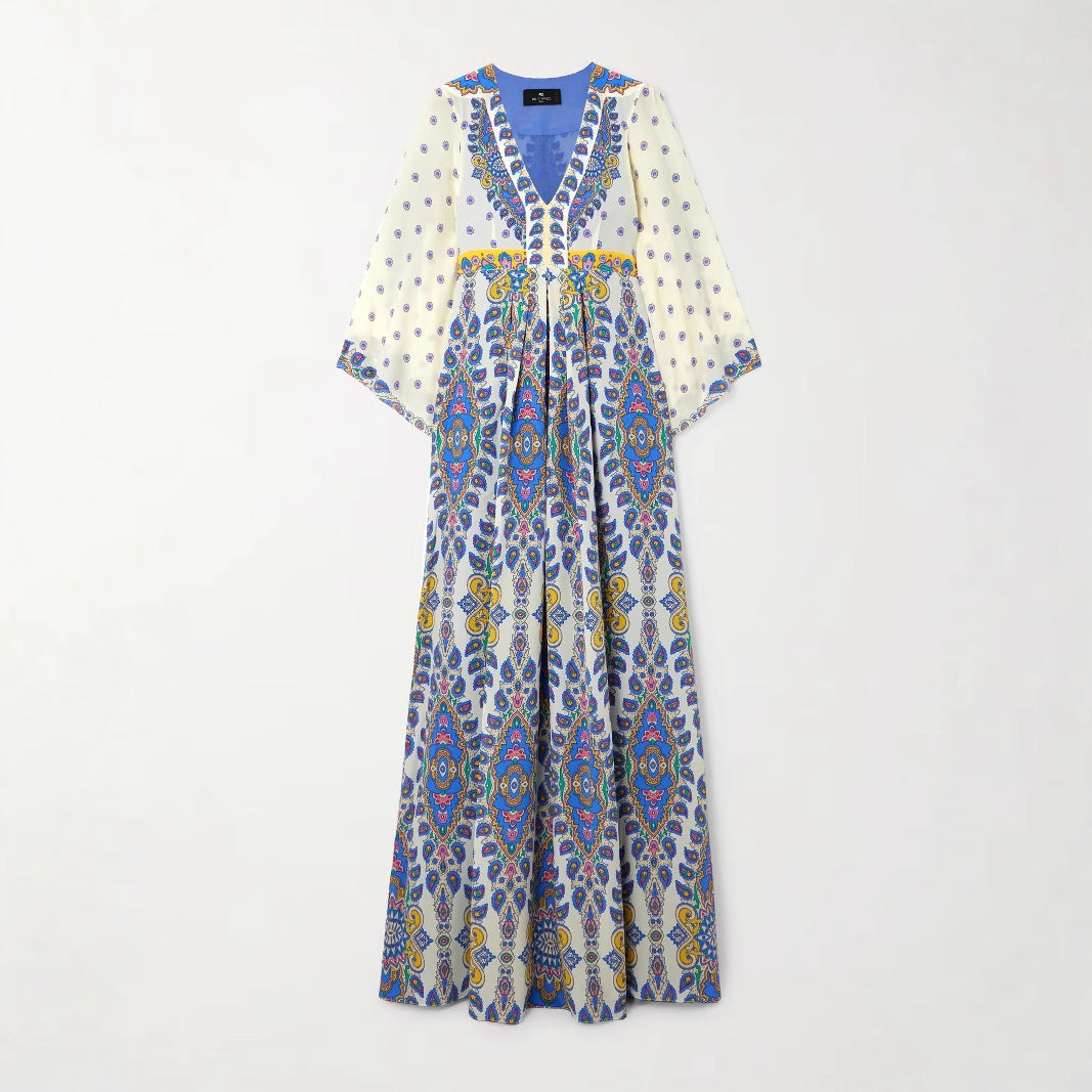 Loose Plus Size Positioning Digital Printed V-neck Maxi Dress