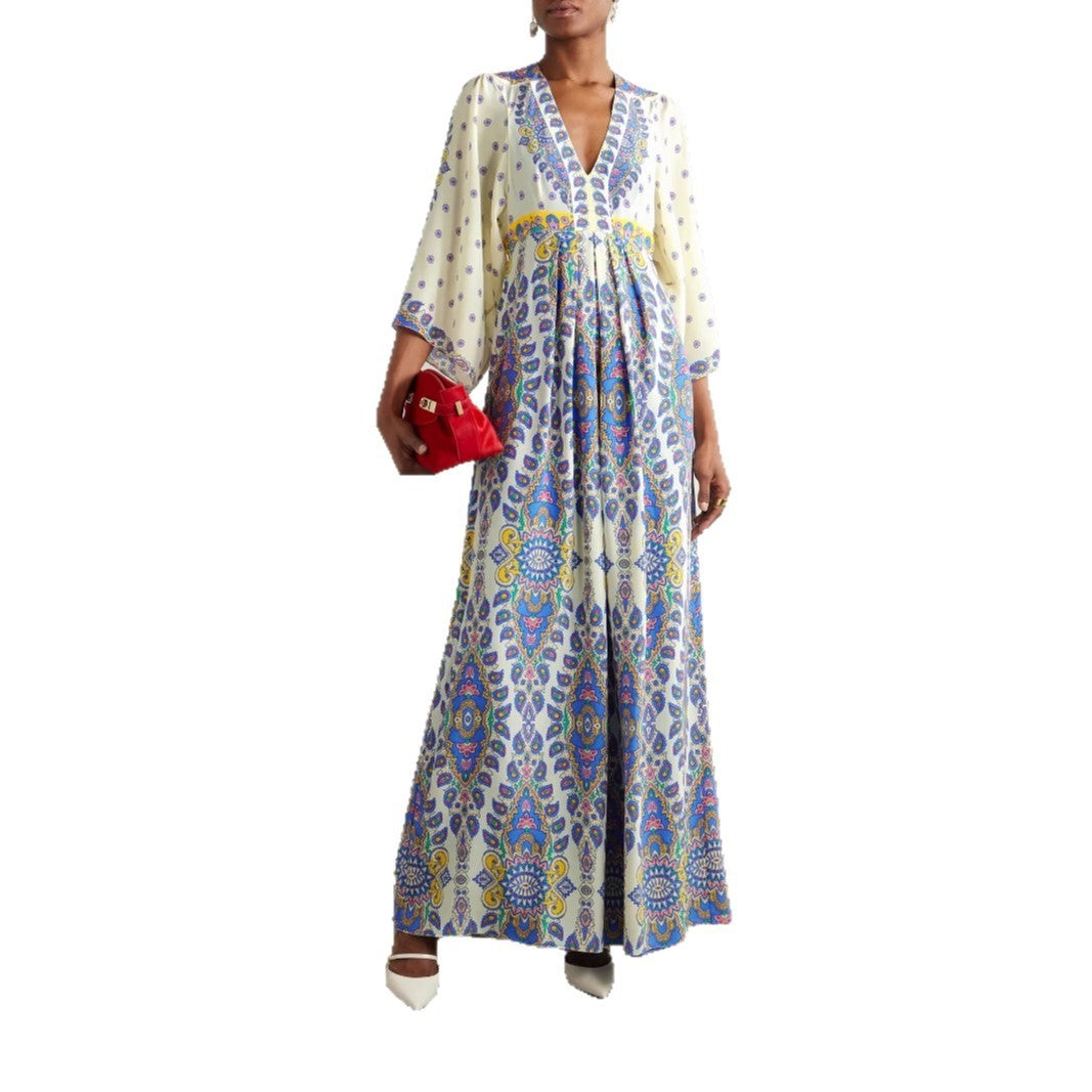 Loose Plus Size Positioning Digital Printed V-neck Maxi Dress
