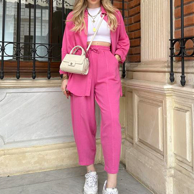 Cross-border New Fashion Casual Suit Versatile Loose Shirt High Waist Skinny Pants Two-piece Set