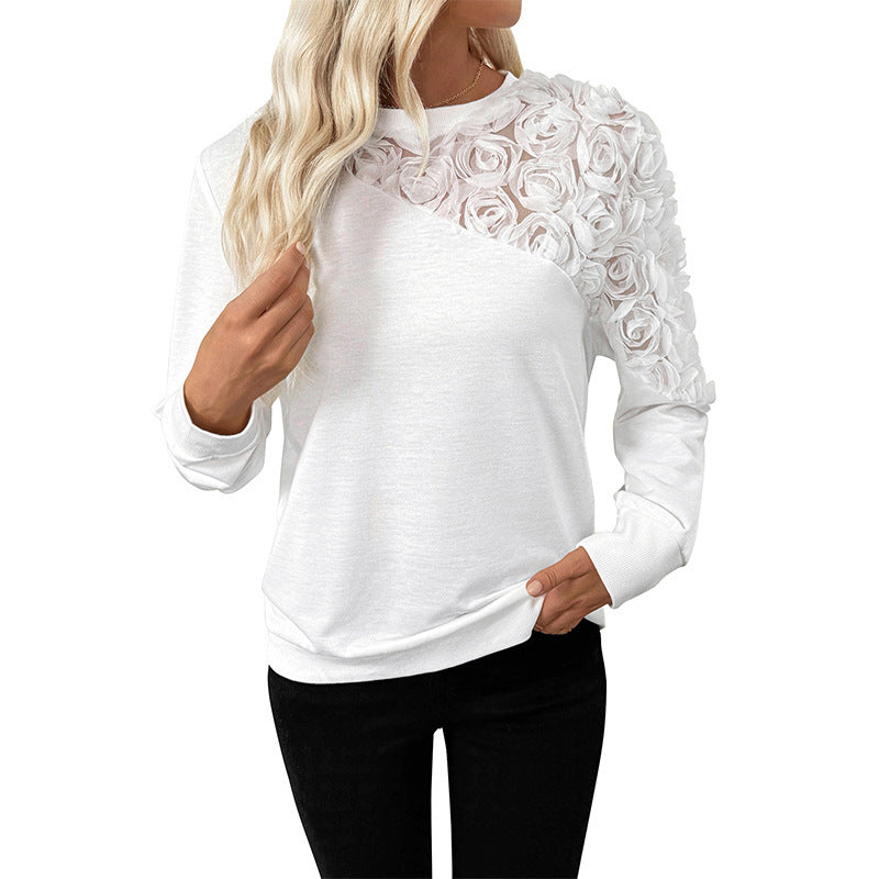Rose Three-dimensional Flower Decorative Long Sleeve sweater
