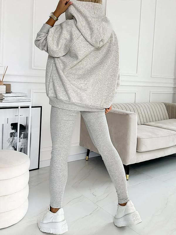 3pc Set Suit Loose Hooded Pockets Sweatshirt And Vest And Slim Trousers