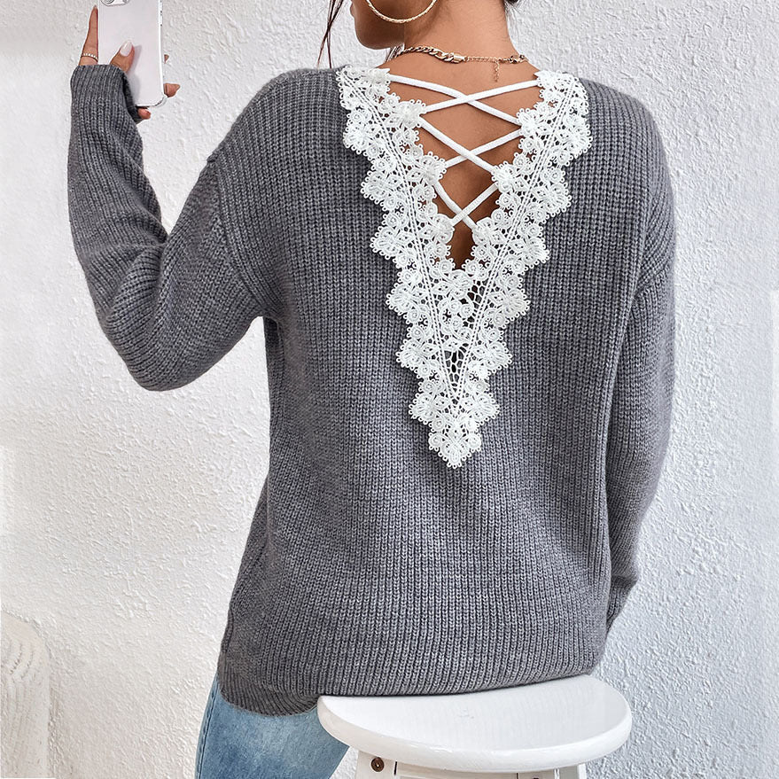 V-neck Sweater Ladies Winter Backless Streetwear Bandage Cashmere Sweater Women High Quality Fashion Clothes