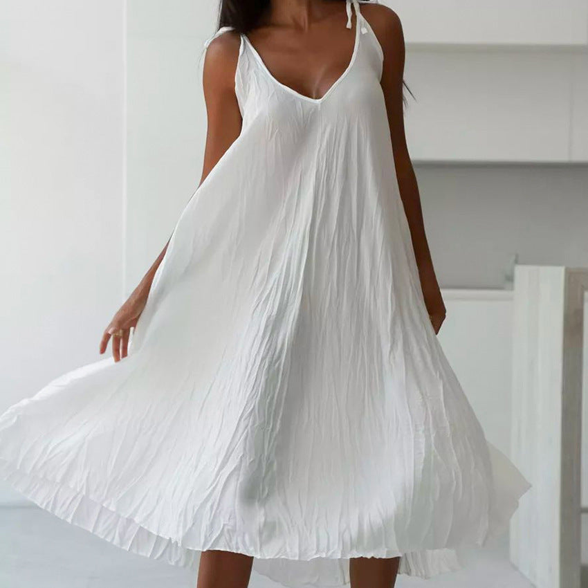 Autumn White Comfortable Sling Dress
