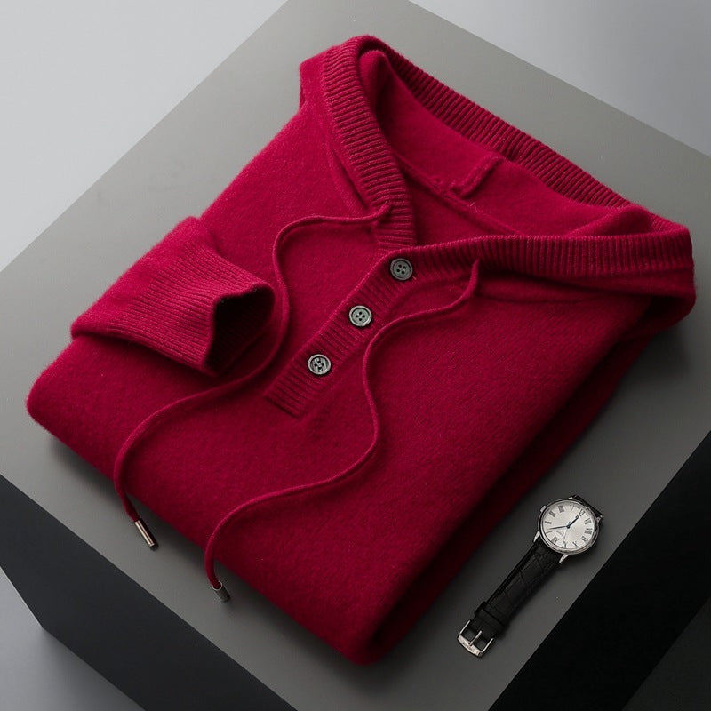 Men's American-style Warm High-grade Button Hoodie Sweater