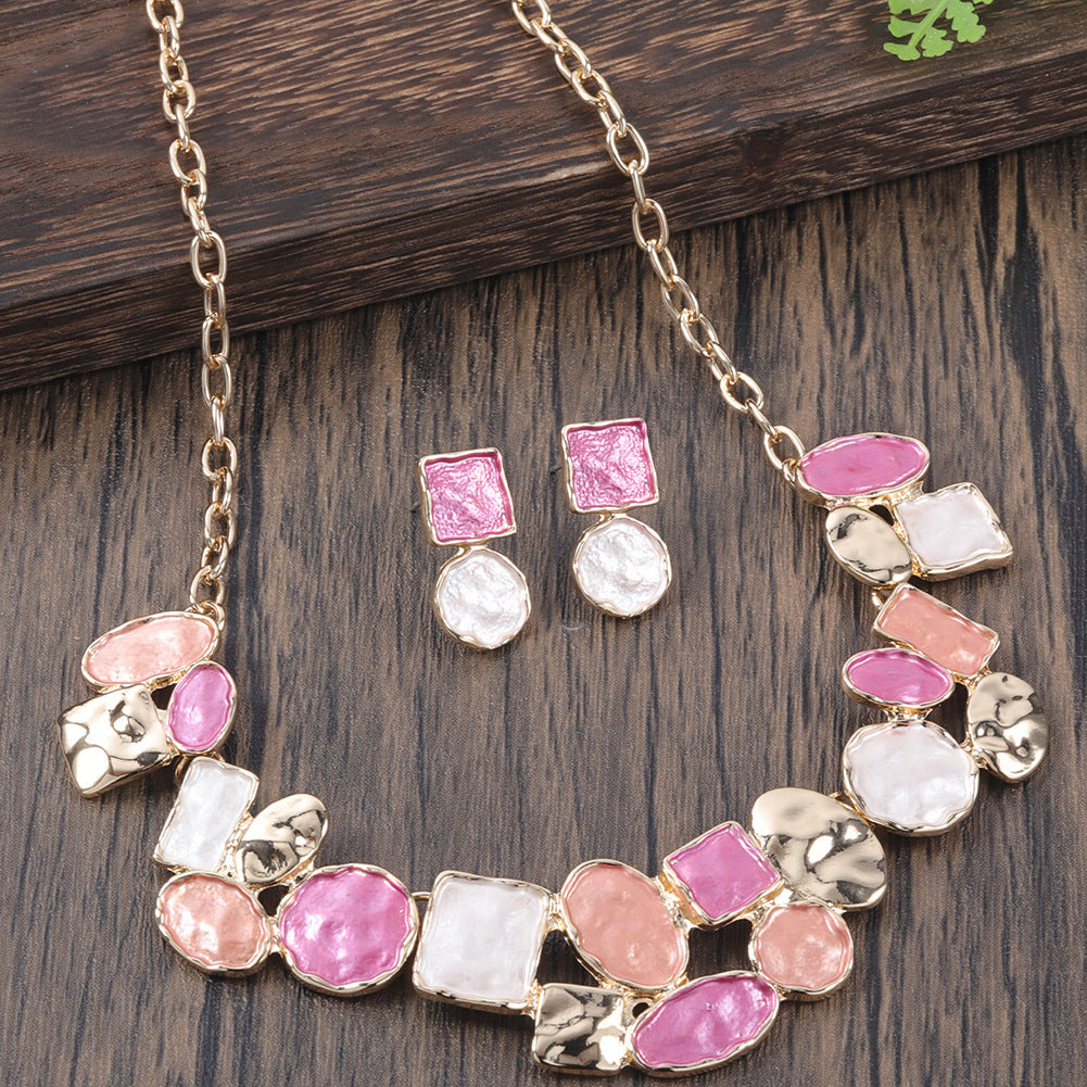 Oil Dripping Enamel Color Zinc Alloy Irregular Geometry Advanced Elegant Wild Earrings Necklace