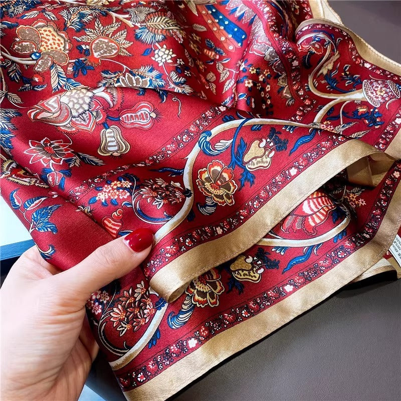 Women's 100 Mulberry Silk Crepe Satin Vintage Scarf