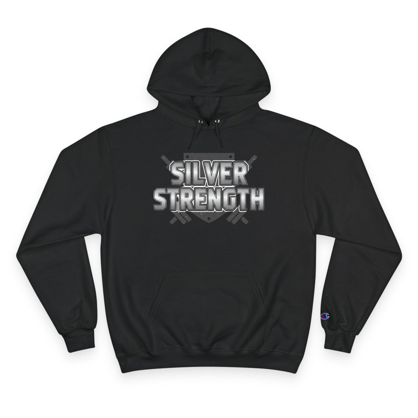 Silver Strength Hoodie — Champion Logo Athletic Pullover