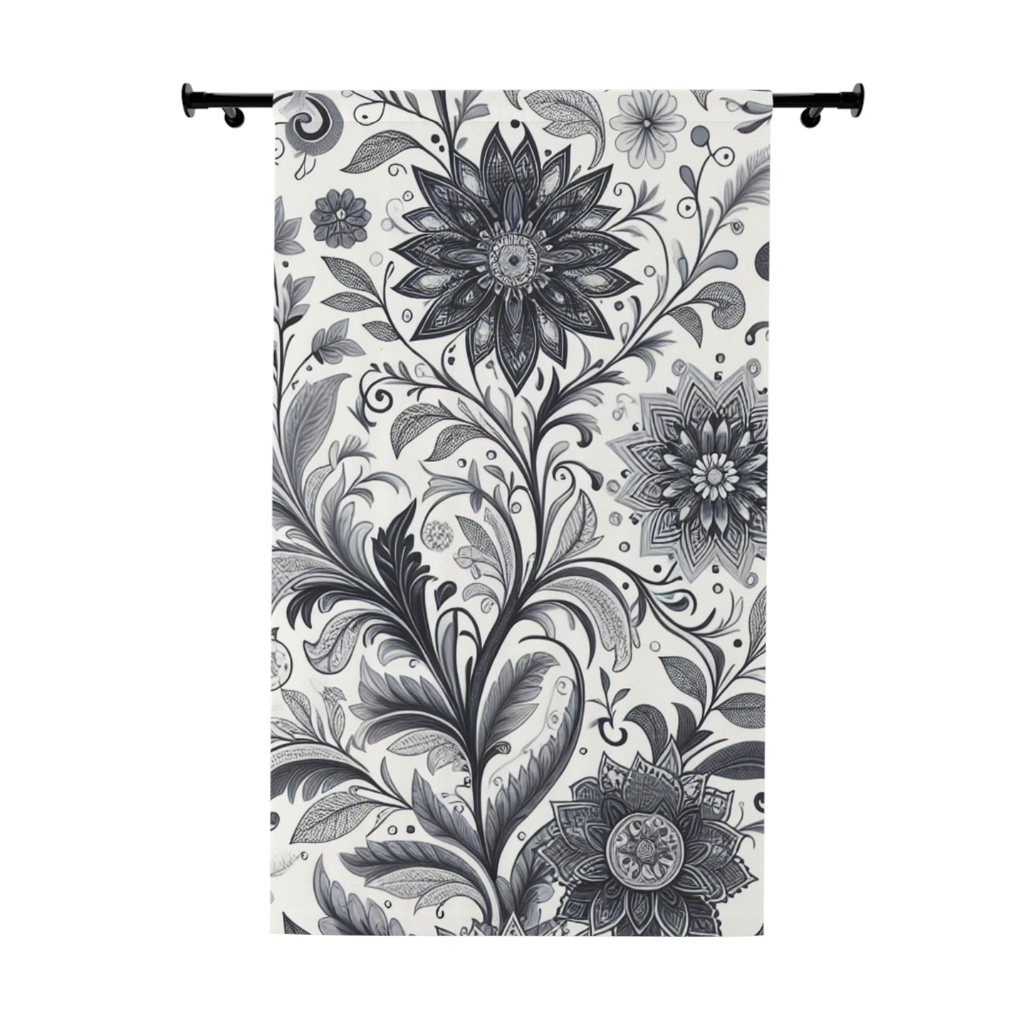 Elegant Floral Window Curtain, Home Decor, Black and White Floral Drapes, Living Room Curtains, Bedroom Window Treatment