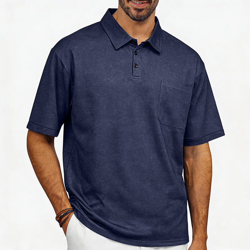 Men's Distressed Lapel Polo Shirt Loose Short-Sleeve T-Shirt