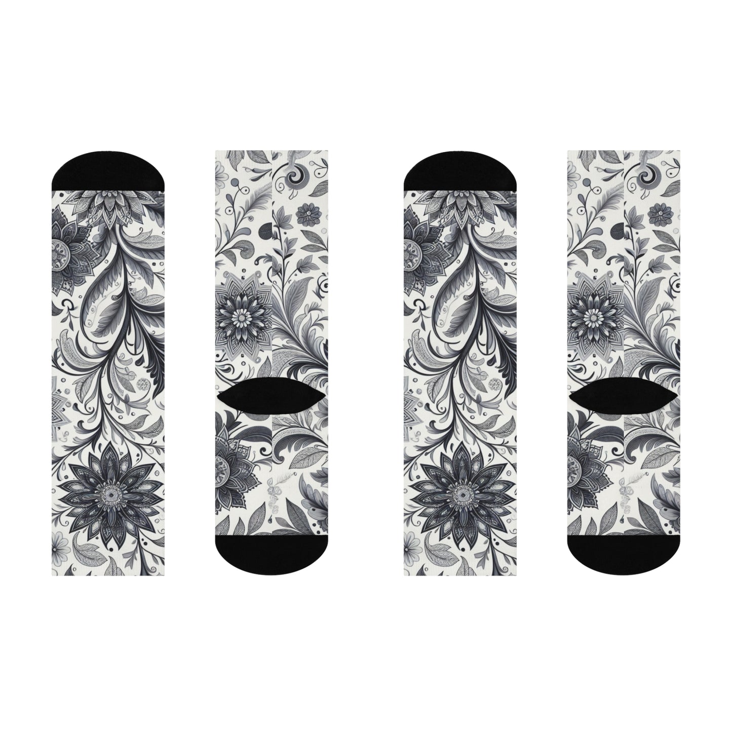 Floral Pattern Cushioned Crew Socks, Cozy Footwear for Relaxation, Gifts for Her, Everyday Comfort Socks, Unique Sock Design