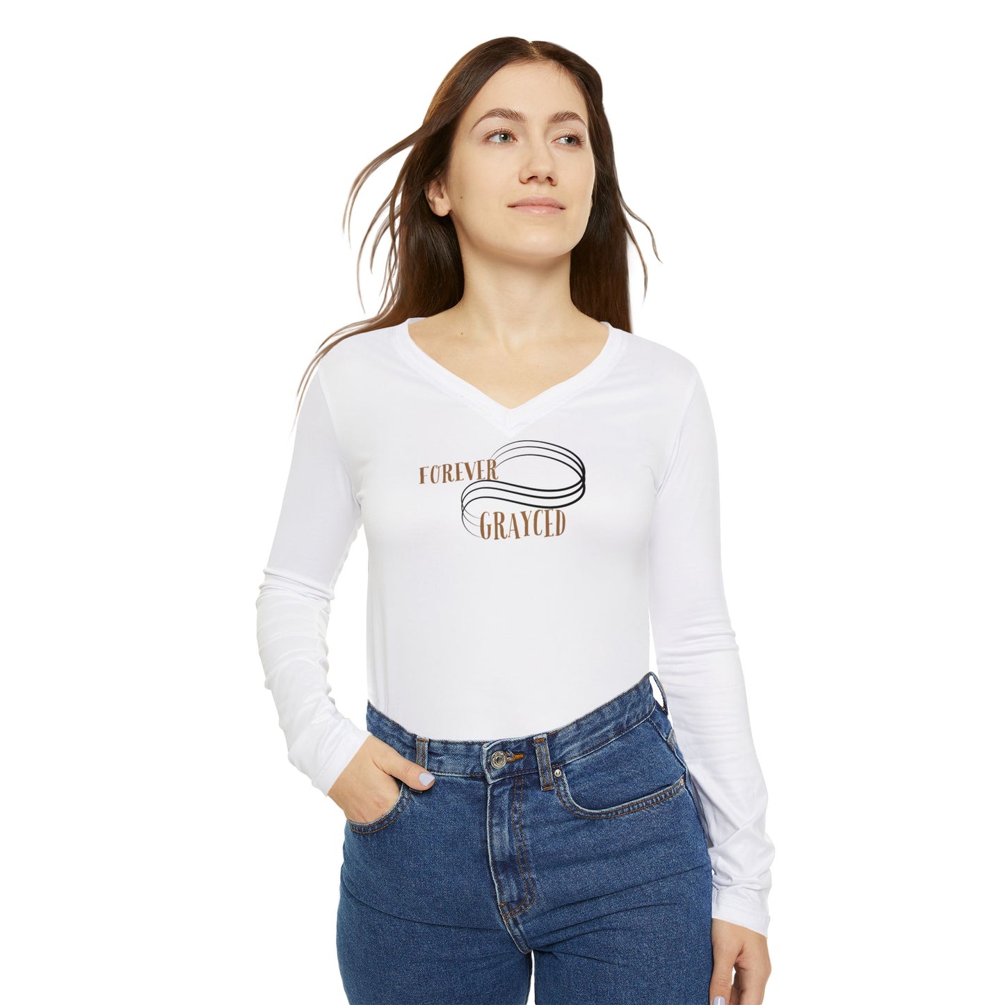 Forever Grayced Women's Long Sleeve V-Neck Shirt - Inspirational Casual Wear
