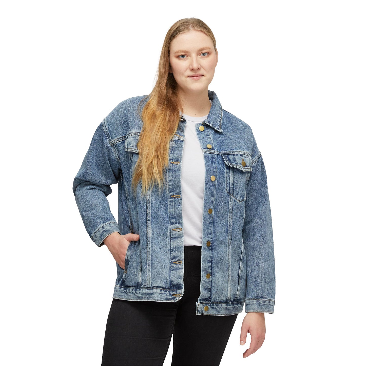 Denim Jacket — Women's Oversized Jean Jacket with 'Smokin Gray' Back Print