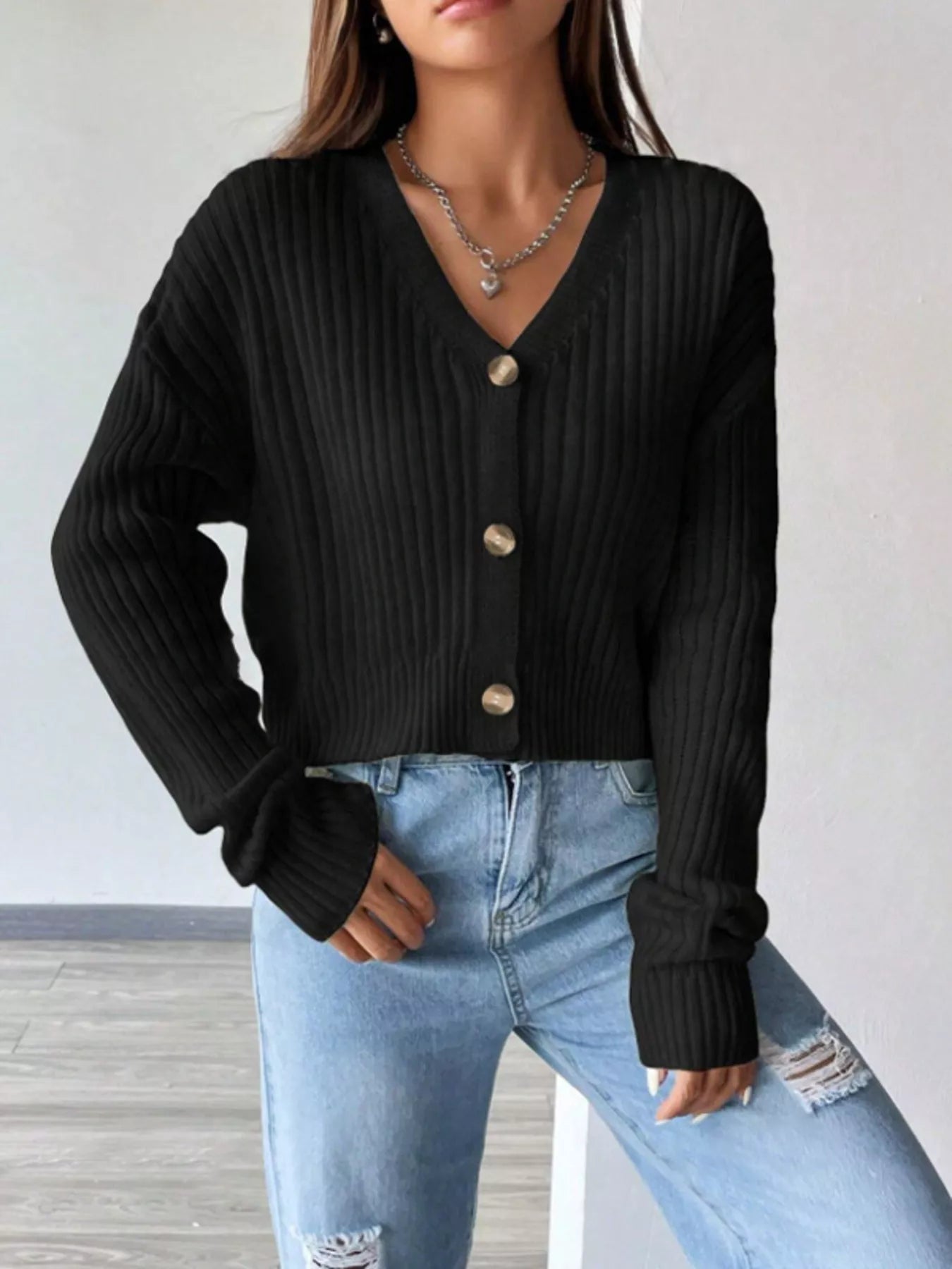 V Neck Button Up Cardigan