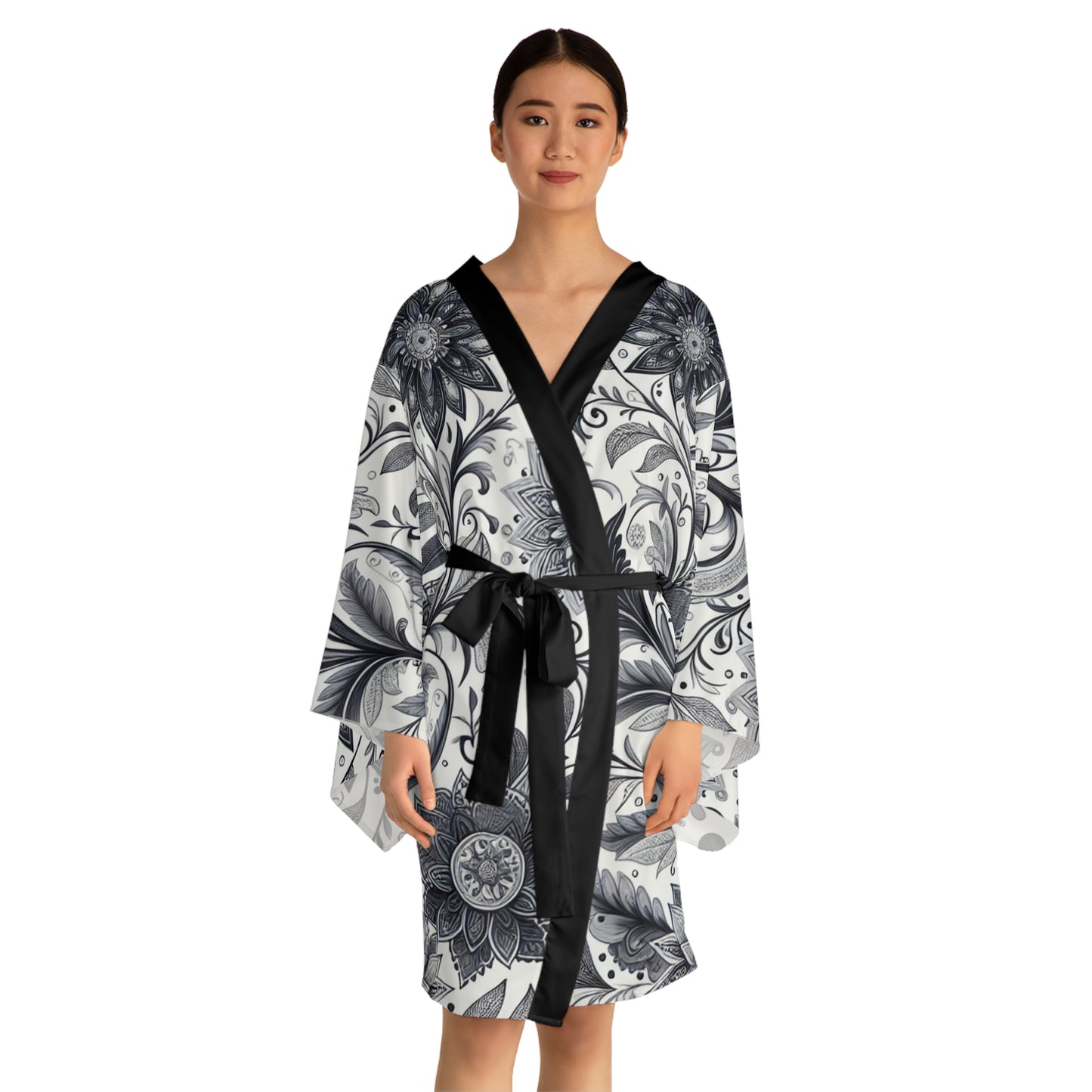 Elegant Floral Long Sleeve Kimono Robe, Stylish Lounge Wear, Perfect for Relaxation, Gift for Her, Home Spa Essentials, Beautiful Design
