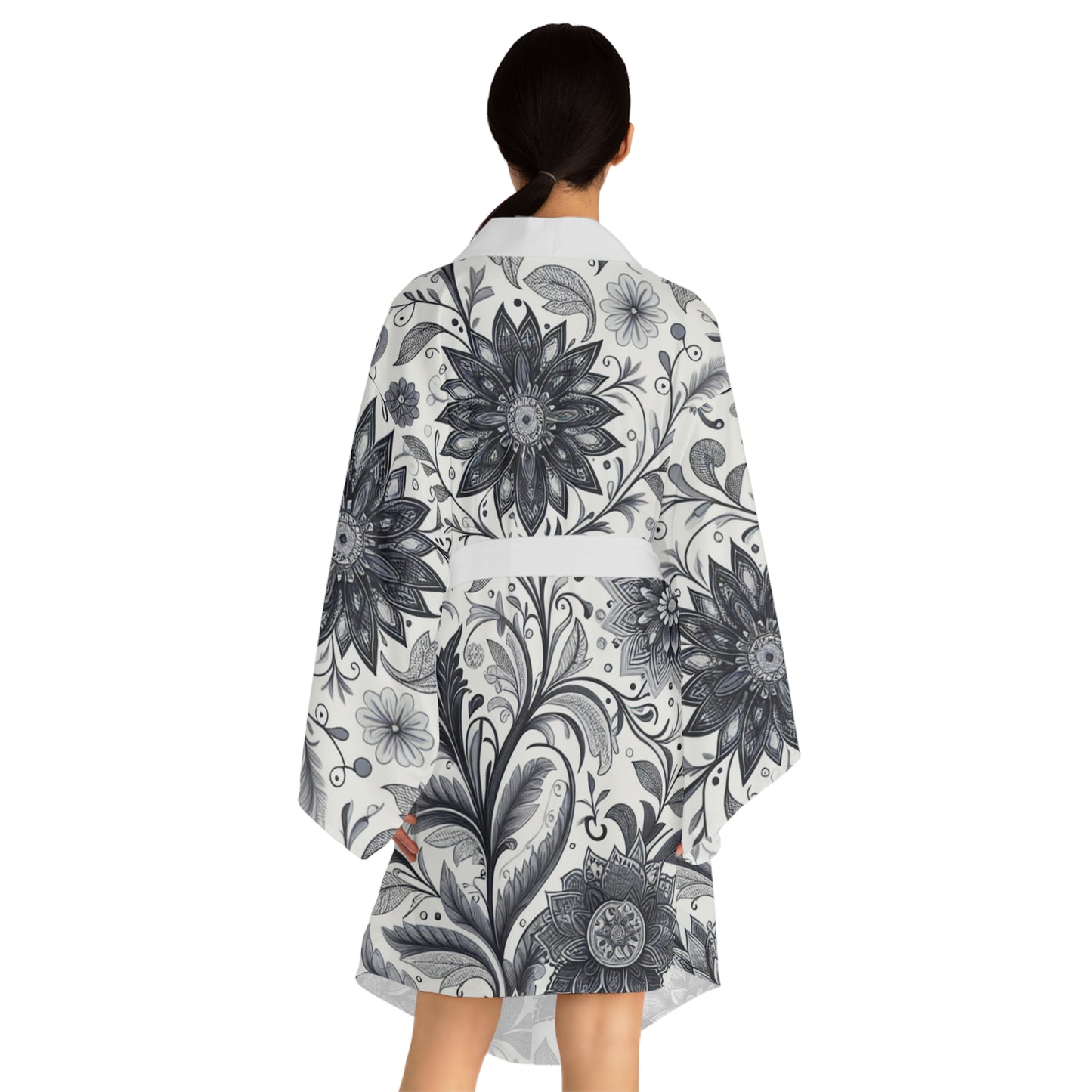 Elegant Floral Long Sleeve Kimono Robe, Stylish Lounge Wear, Perfect for Relaxation, Gift for Her, Home Spa Essentials, Beautiful Design