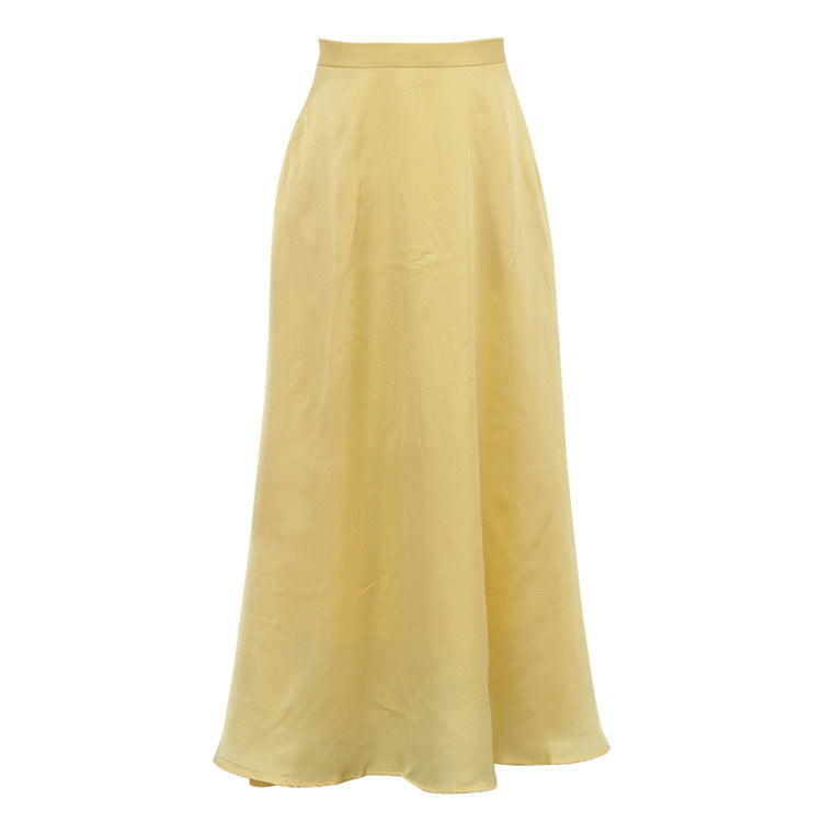 Polyester Satin Draping Yellow Skirt