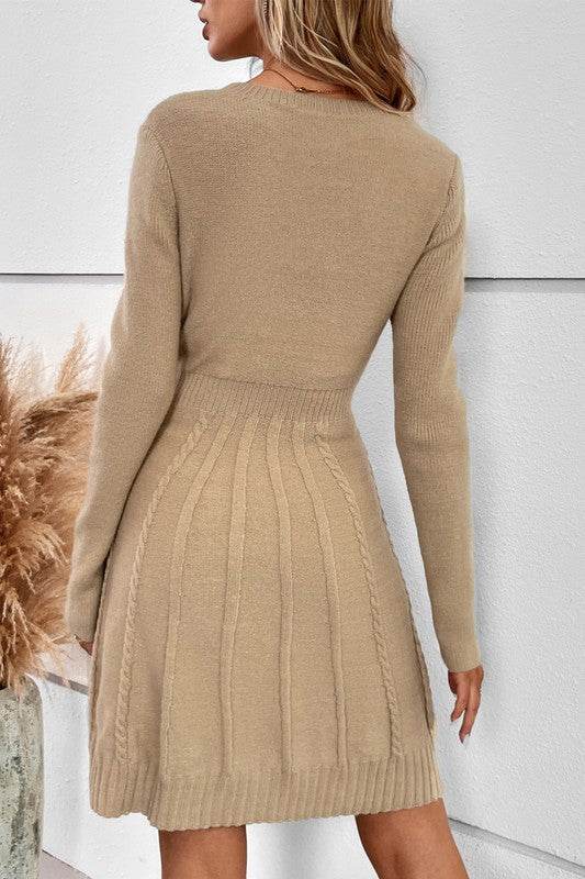 Knit Cross Strip Self Fit Solid Sweater Dress