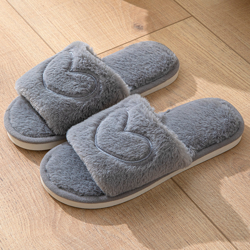 Plush Open Toe TPR Men And Women Couple Slippers