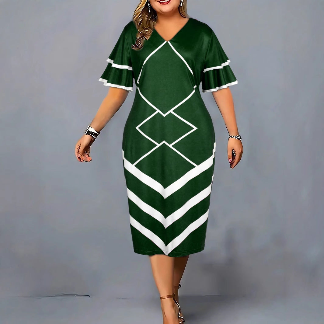 Printed Fashionable Elegant Slim-fit Sheath Plus Size Dress