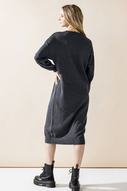 Comfy Button-front Soft Sweater Knit Midi Dress