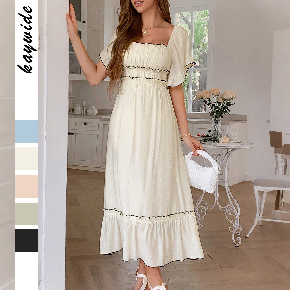 Leisure Vacation Style Stringy Selvedge Short Sleeve Dress