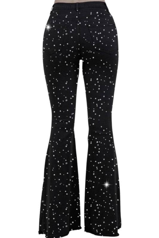GJG Denim Galaxy Glow Rhinestone Flare Jeans Made in the USA