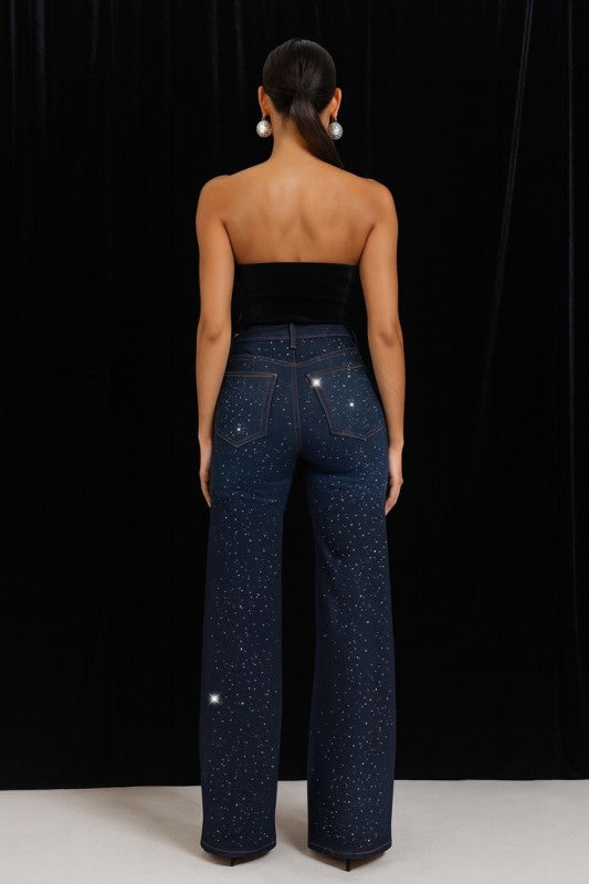 Wide Leg Rhinestone Jeans