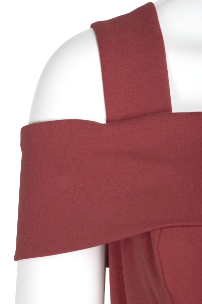 Marina Square Neck Off Shoulder Tie Side Zipper Back Faux Sarong Overlay Crepe Jumpsuit