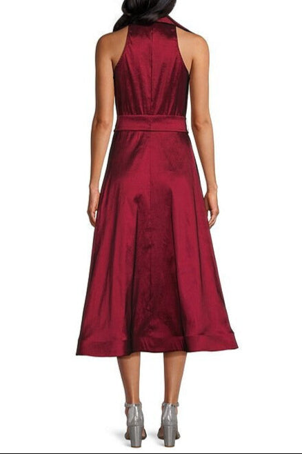 Marina Point Collar Front Button Sleeveless A-Line Midi Dress