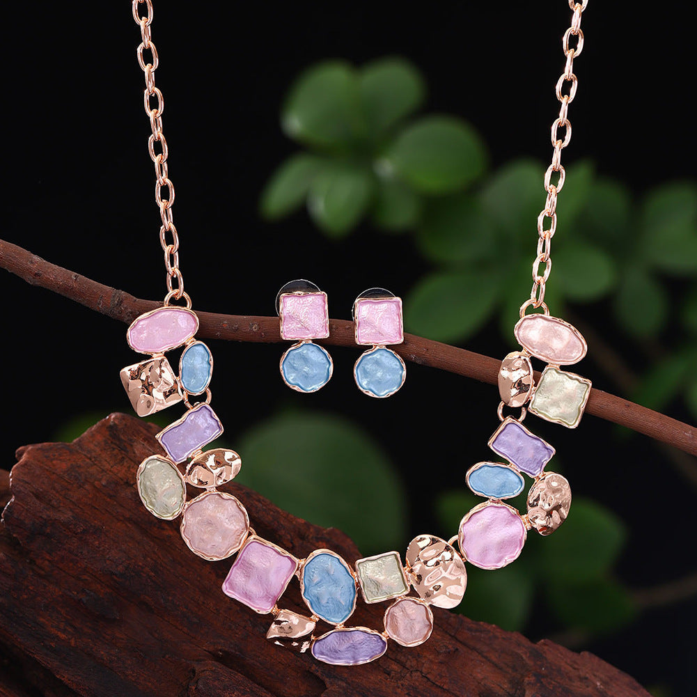 Oil Dripping Enamel Color Zinc Alloy Irregular Geometry Advanced Elegant Wild Earrings Necklace