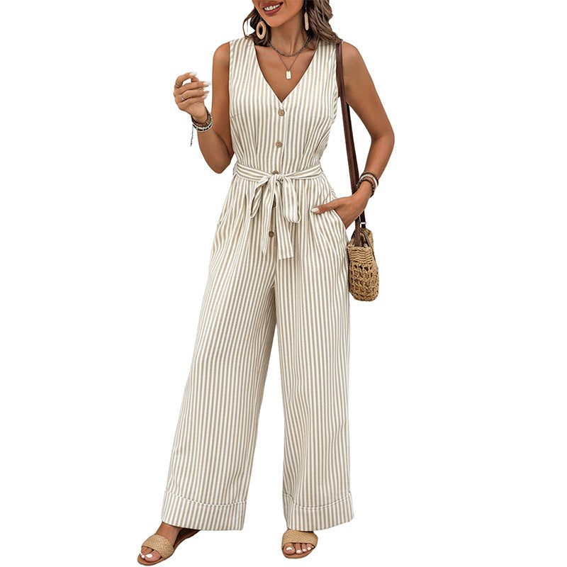 Womens Casual Minimalist Striped Jumpsuit