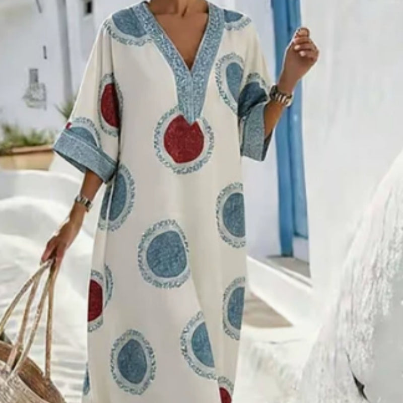 Women's Casual V-neck Loose Printed Vacation Dress
