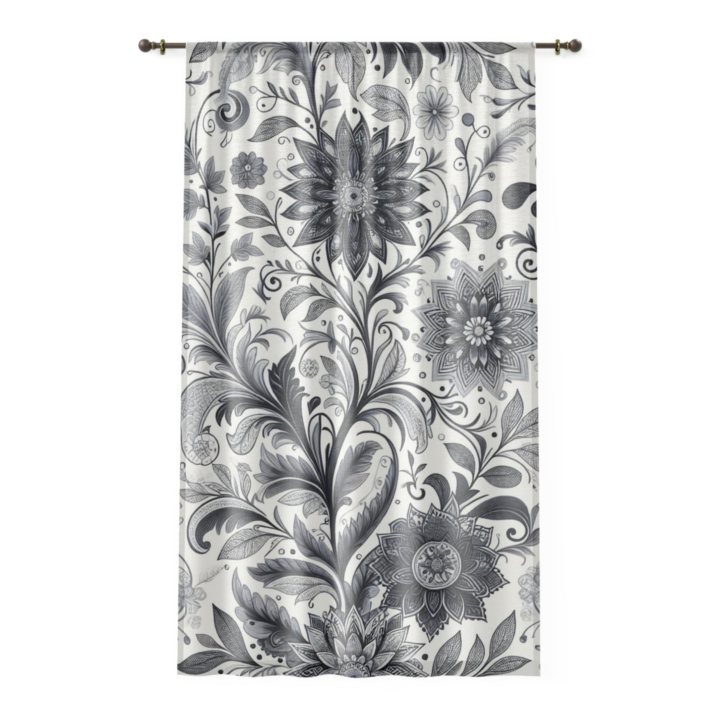 Elegant Floral Window Curtain, Black and White Decor, Home Accessories, Living Room Drapes, Bedroom Curtains, Modern and Chic
