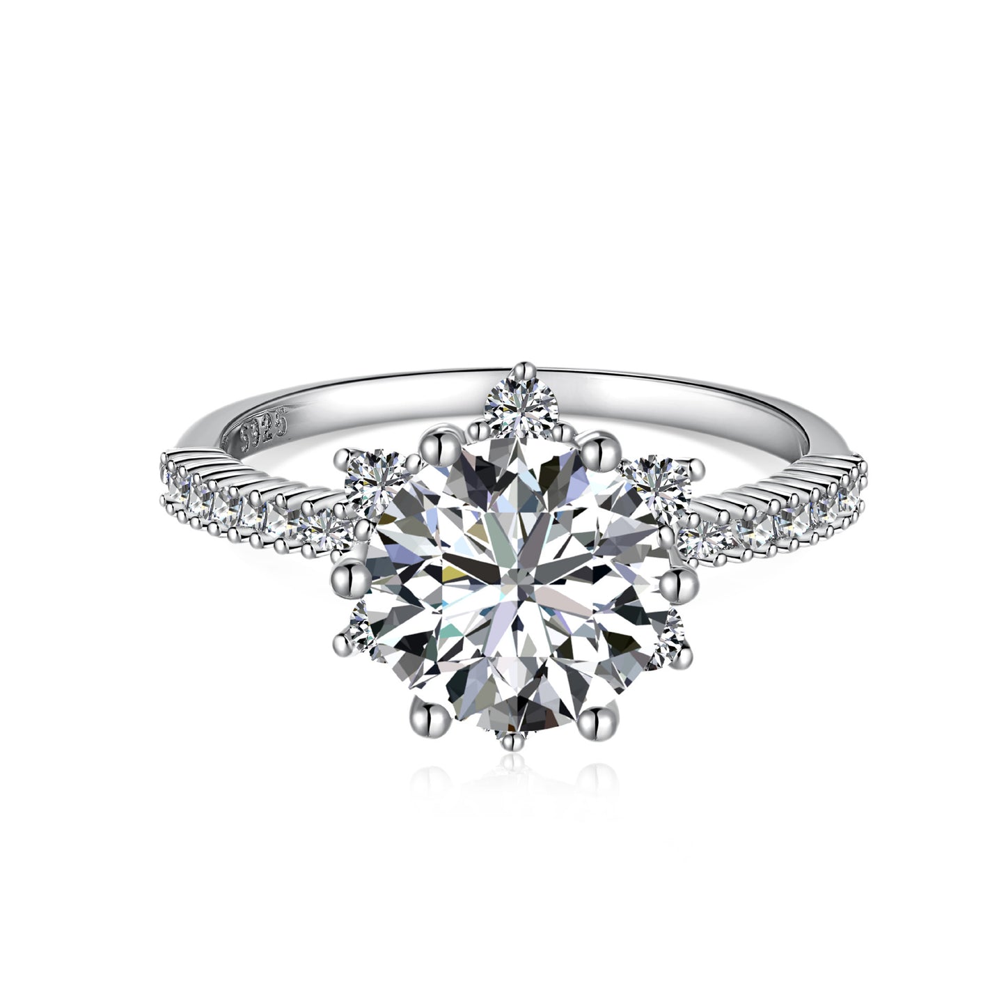 Set S925 Sterling Silver Ornament Snowflake Zircon Ring Light Luxury Clavicle Chain Earrings