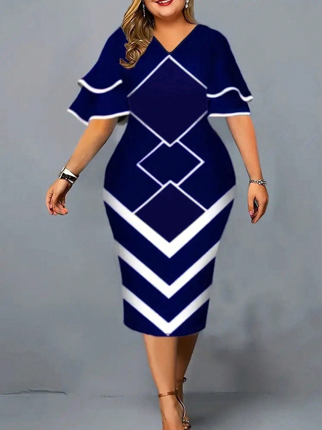 Printed Fashionable Elegant Slim-fit Sheath Plus Size Dress