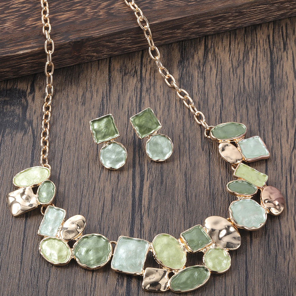 Oil Dripping Enamel Color Zinc Alloy Irregular Geometry Advanced Elegant Wild Earrings Necklace