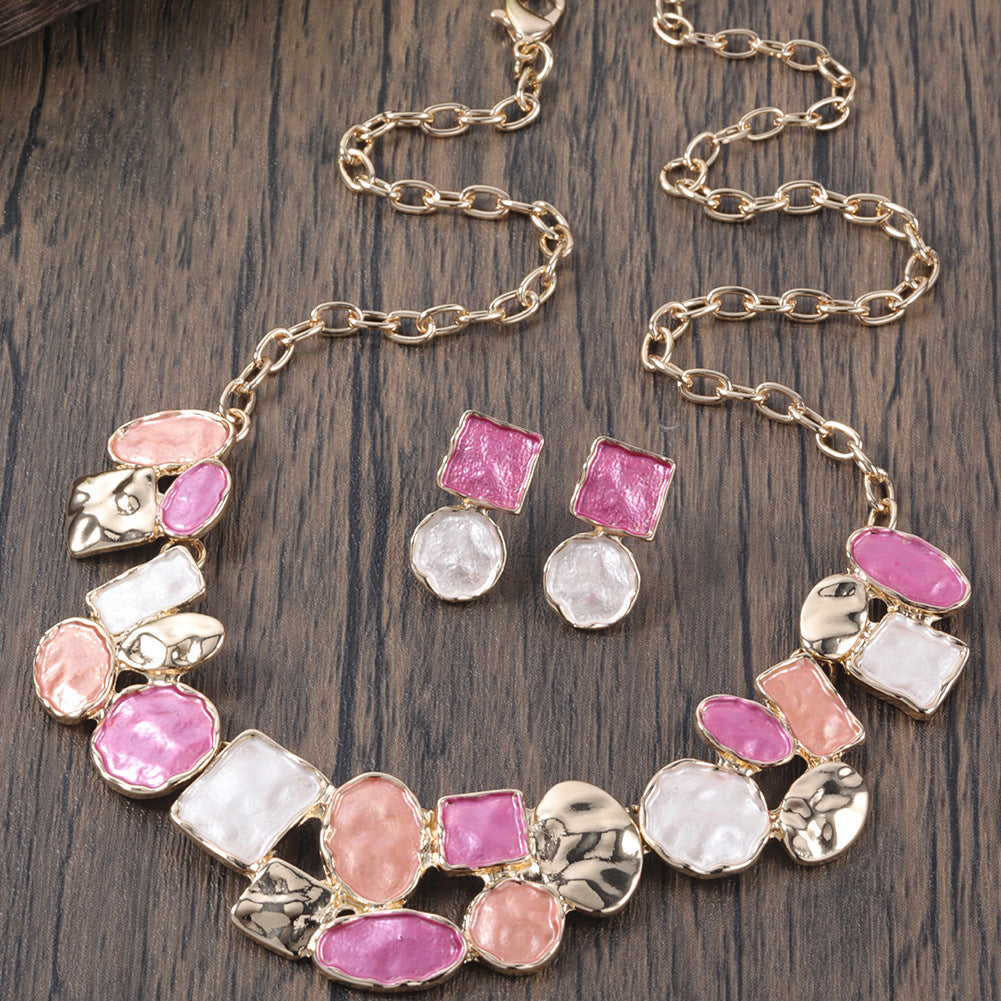 Oil Dripping Enamel Color Zinc Alloy Irregular Geometry Advanced Elegant Wild Earrings Necklace