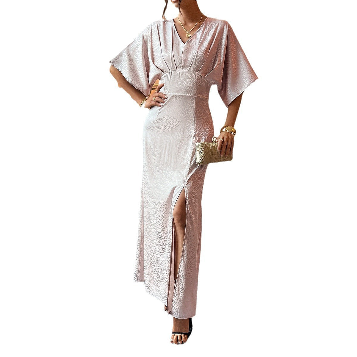 Women's Retro Elegance Split Short Sleeve Mid-length Dress