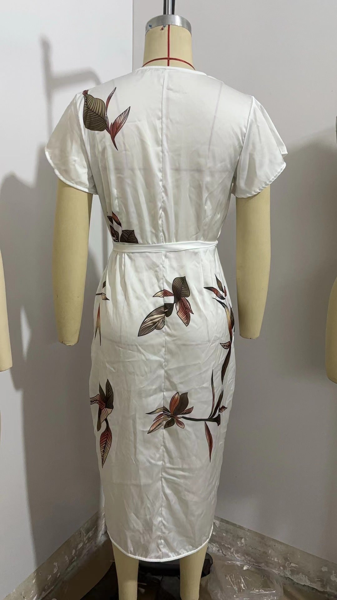 European And American V-neck Short-sleeved Lace-up Digital Printed Dress