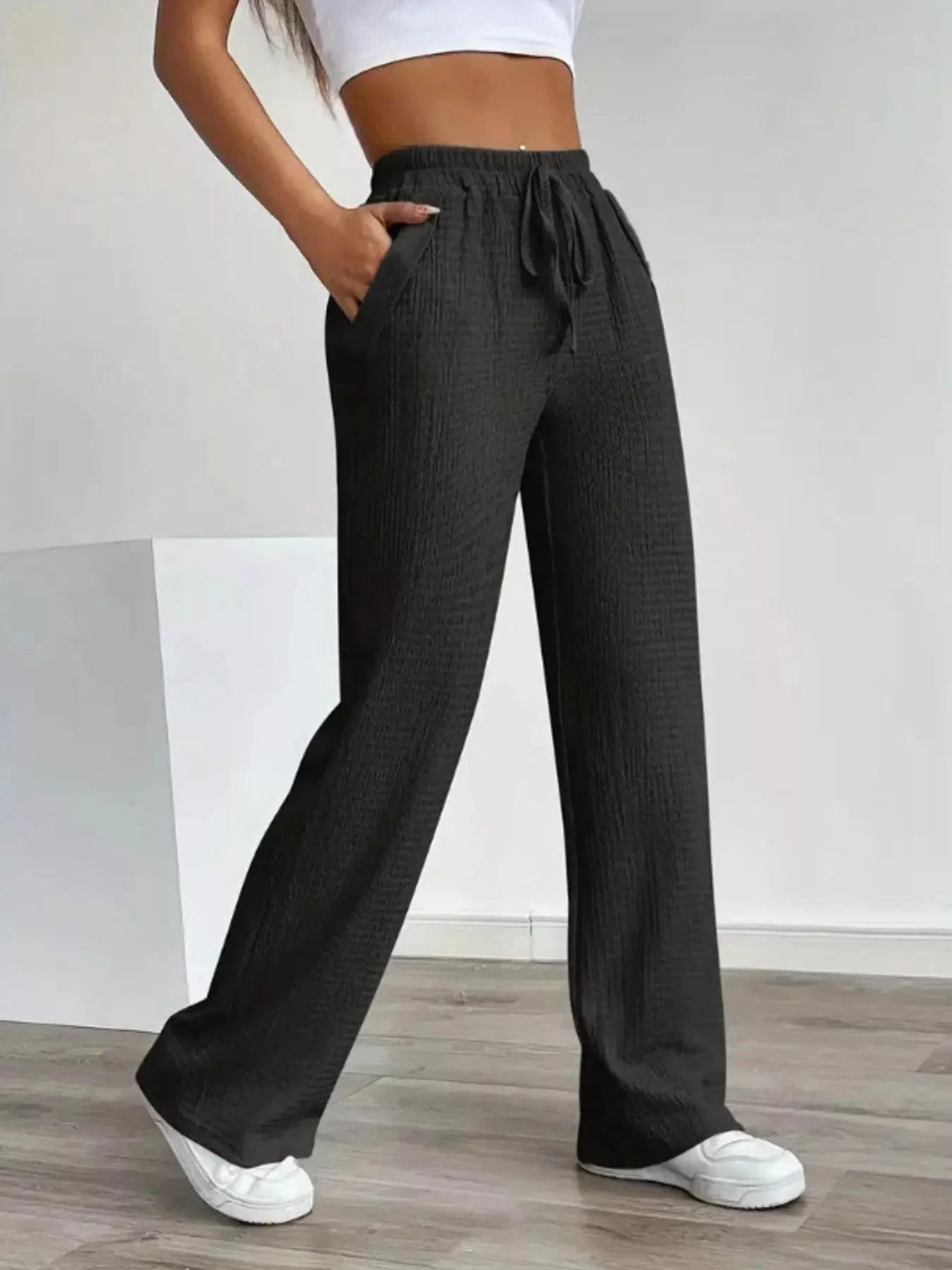 Textured Womens Wide Leg Pants