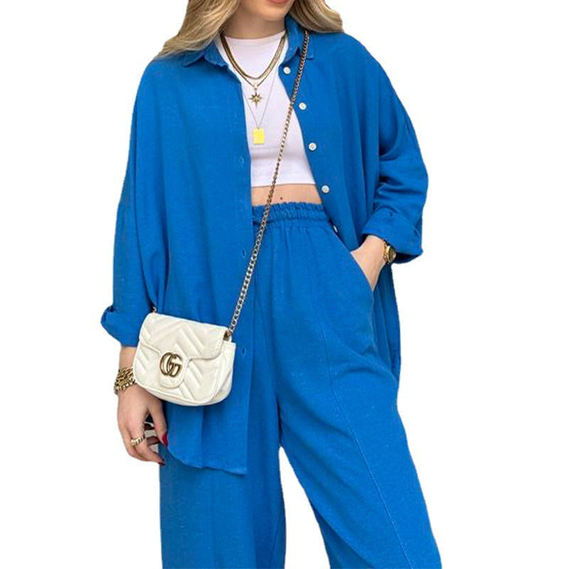 Cross-border New Fashion Casual Suit Versatile Loose Shirt High Waist Skinny Pants Two-piece Set