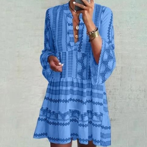 Bohemian Flare Sleeve Stand Dress