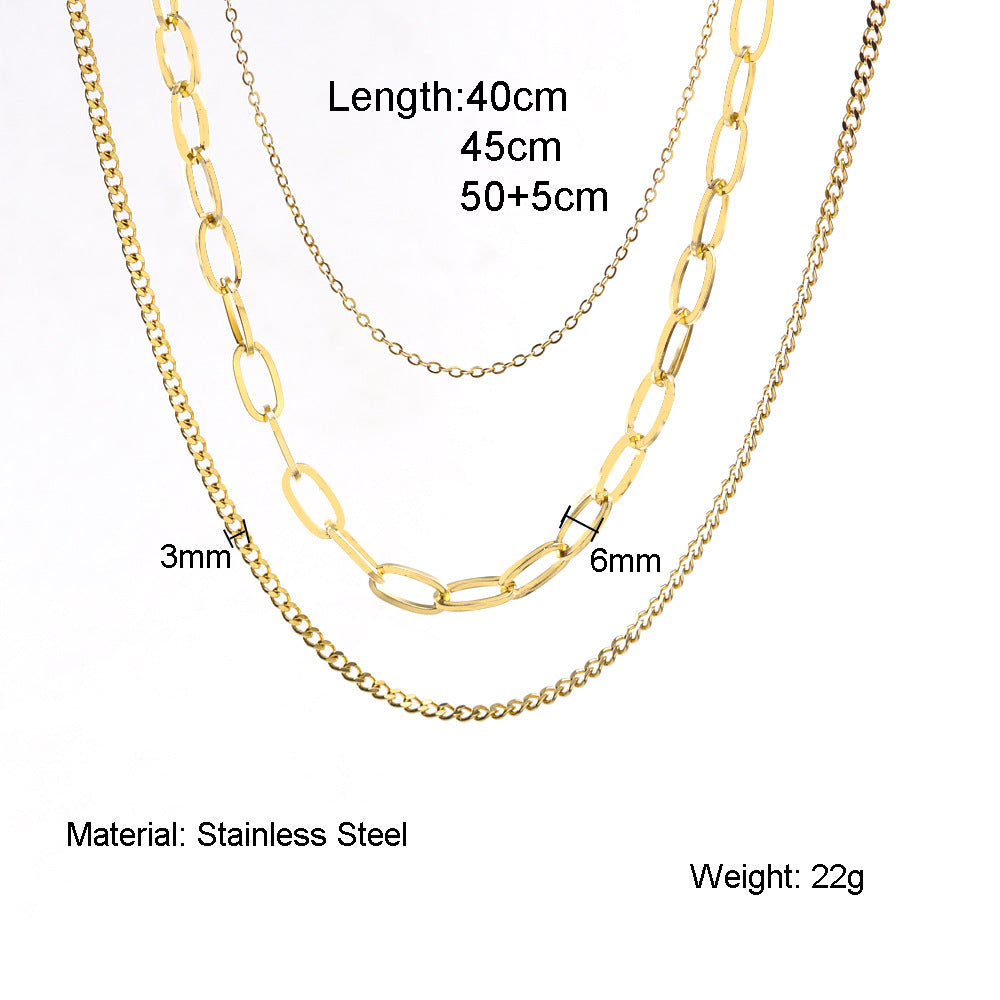 Retro 18K Gold Multi-Layer Titanium Steel Chain For Women