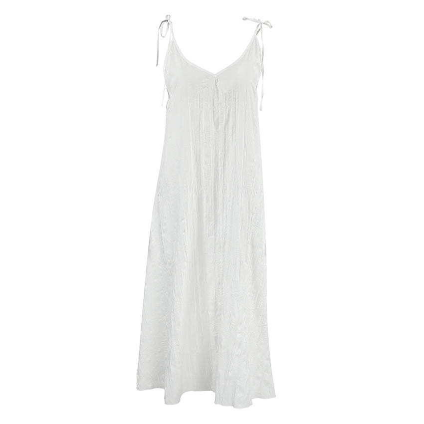 Autumn White Comfortable Sling Dress