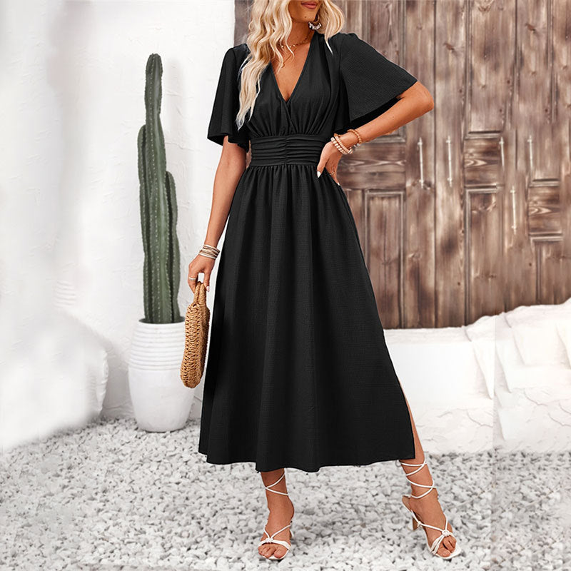 Ruffle Sleeve Split Elastic Waist Dress