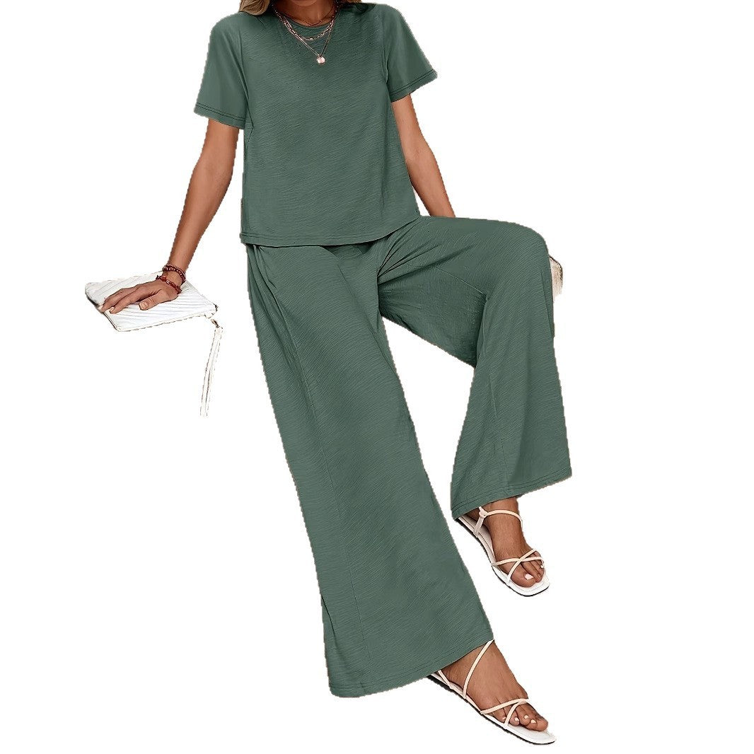 Casual Fashion Solid Color Top Suit Wide Leg Pants