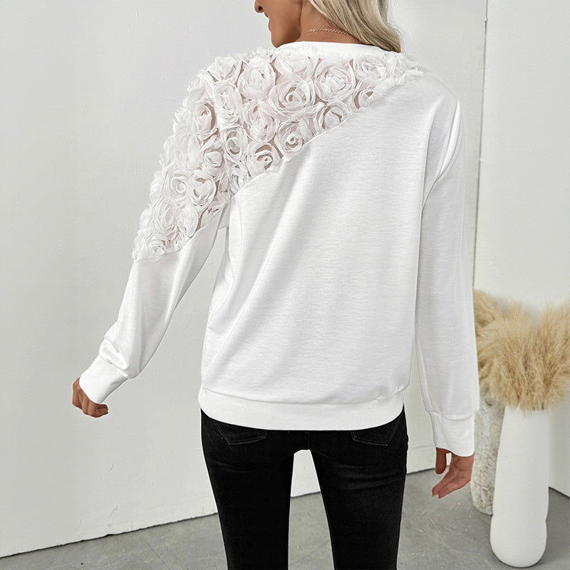 Rose Three-dimensional Flower Decorative Long Sleeve sweater