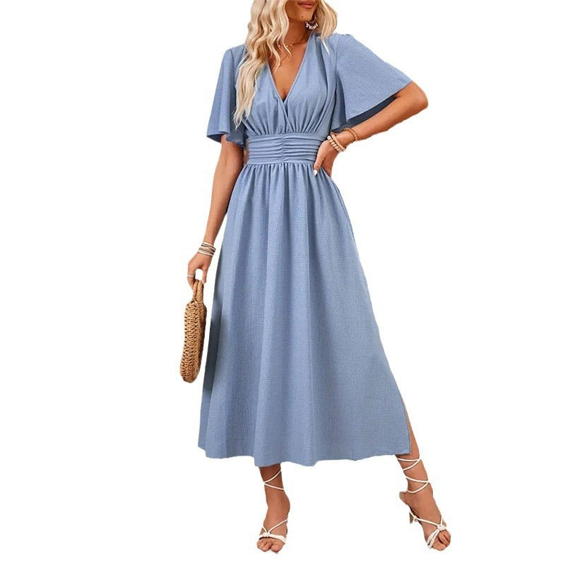 Ruffle Sleeve Split Elastic Waist Dress