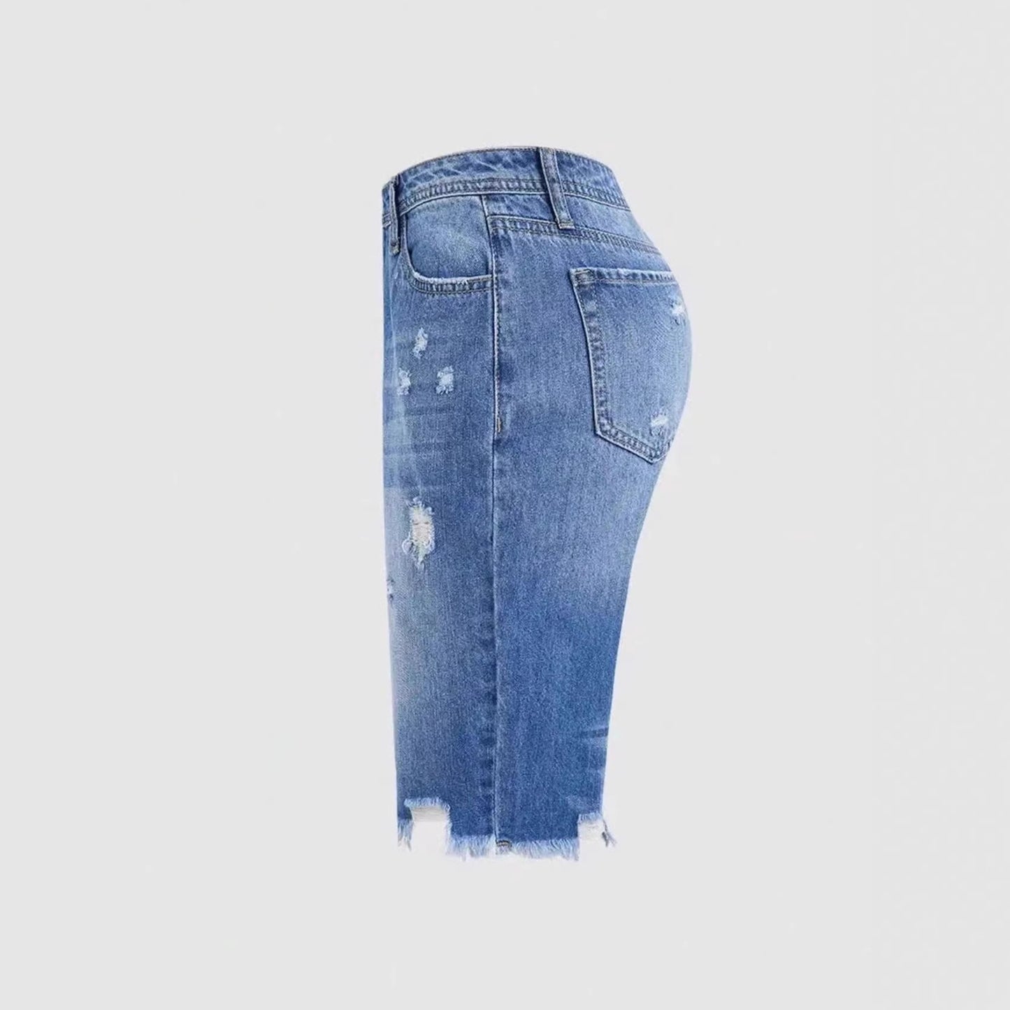 Casual Mid-Length Ripped Denim Shorts